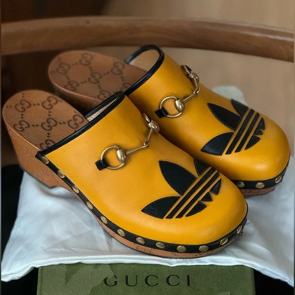 Gucci + Adidas RARE yellow and black horsebit wooden clogs SZ 39 🤌🔥⭐️⚡️👩🎤 - Picture 10 of 16